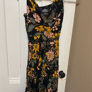 Angie Black Maxi Dress with Pink and Yellow Floral Design